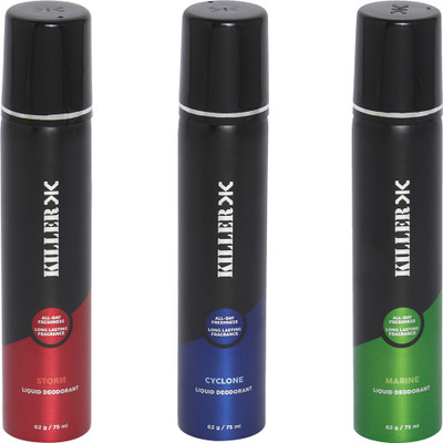 

Killer STORM-CYCLONE-MARINE-COMPACT Deodorant Spray - For Men(75 ml, Pack of 3)