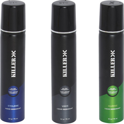 

Killer CYCLONE-WAVE-MARINE-COMPACT Deodorant Spray - For Men(75 ml, Pack of 3)