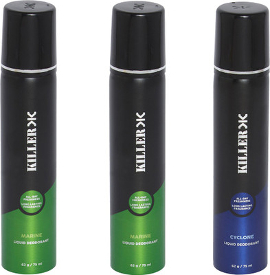 

Killer MARINE-MARINE-CYCLONE-COMPACT Deodorant Spray - For Men(75 ml, Pack of 3)