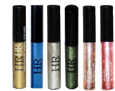 HR combo of 6 waterproof glitter shimmer eye liner silver blue rose gold green pink 5 ml(Silver, Rose gold, Gold, Green, Blue, Pink)