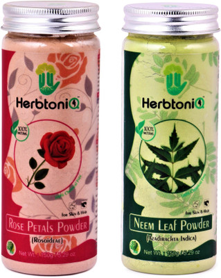 

HerbtoniQ 100% Natural Rose Petals Powder (Rosoideae) 150g And Neem Leaf Powder (Azadirachta Indica) 150g For Face Pack And Hair Pack (Pack of 2,150g x 2)(300 g)