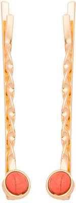 

Voylla Pair of Red Turquoise Stone Studded Hair Pins Hair Pin(Gold)
