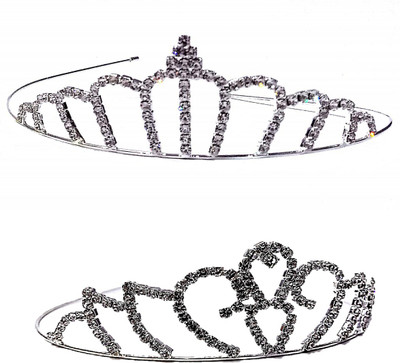 

Proplady Stone Studded Metal Combo Crown/Tiaras/Partywear Hair Accessory set (Pack of 2) for Girls Hair Band, Head Band(Silver)