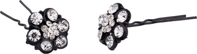 Voylla Stylish Studded Floral Hair Pin Bun Clip(Black)