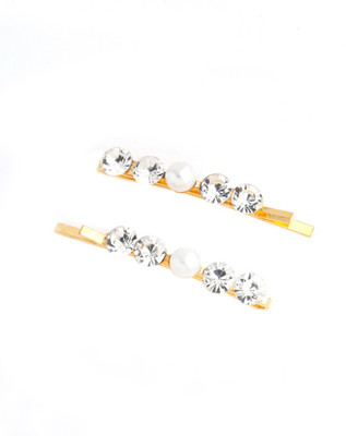 

Voylla Pearl and Sparkle Hair Clips Hair Pin(Gold)