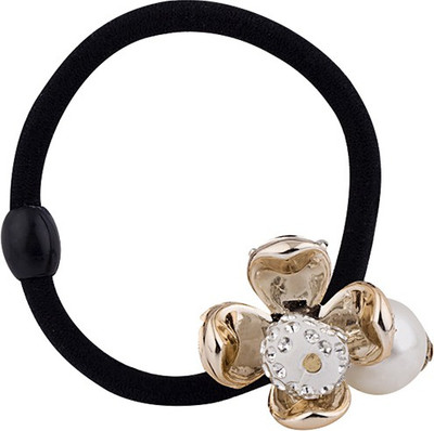 

Voylla Black Elastic Scrunchie with Golden Flower Hair Band(Black)