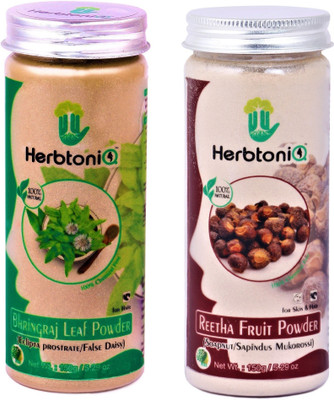 

HerbtoniQ 100% Natural Bhringraj Leaf Powder (Eclipta Prostrate/false Daisy) 150g And Reetha Fruit Powder (Soapnut/sapindus Mukorossi) 150g For Hair Pack(300 g)