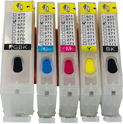 

UV CN 770/771 (5 COLOR )REFILLABLE CARTRIDGE WITH AUTO RESET CHIP (ARC) FOR USE IN PIXMA 5770/6870/7770 Multi Color Ink(Black, Magenta, Yellow, Cyan)