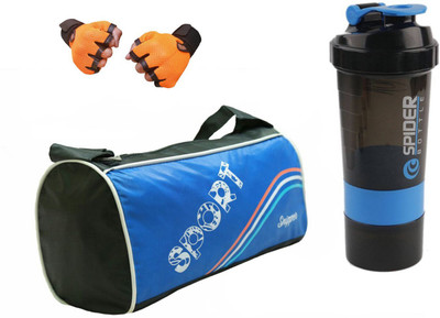 Snipper Combo of Sport Blue Bag , Orange Gloves and Blue Spider Shaker Gym & Fitness Kit