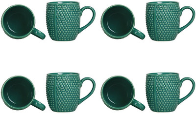 

caffeine Coffee Stoneware in Seagreen Bubble (Set of 8) Handmade Ceramic Mug(300 ml, Pack of 8), Green