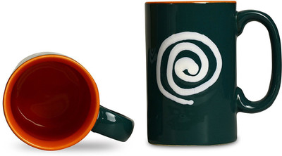 

caffeine Coffee Ceramic/Stoneware in Green & Orange With White Doodle Regular (Set of 2) Handmade Ceramic Mug(300 ml, Pack of 2), Blue;red