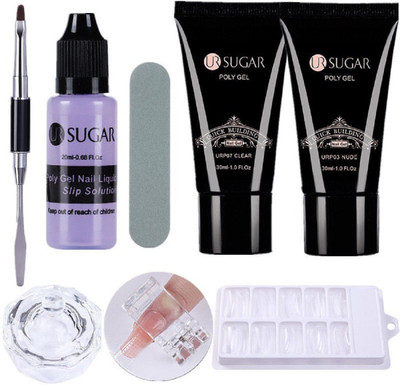 

Sugar 8 in 1 Quick Poly Gel Slip Solution False Mold Brush Tips Clip Nails Extension Kit(Nude | Clear)