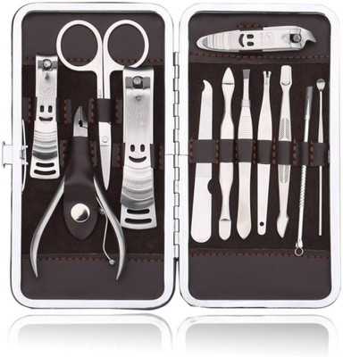 

B W ALL BLACK 12 Piece Nail Care Personal Manicure & Pedicure Set, Travel & Grooming Kit