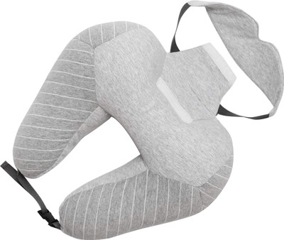 

House of Quirk Portable U Shaped Neck Pillow with Eye Mask Travel Hoodie Pillow for Car Office Airplane Neck Pillow(Light Grey)