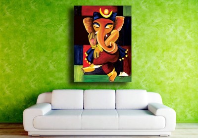 PIXELARTZ Sree Ganesha - Religious Canvas Paintings - Without Frame Canvas 23 inch x 18 inch PaintingWith Frame