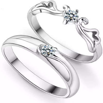 

Silver Creations  Couple band ring set Alloy Cubic Zirconia Silver Plated Ring Set