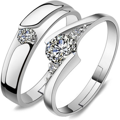 

silver shine  couple ring set Alloy Cubic Zirconia Silver Plated Ring Set, White