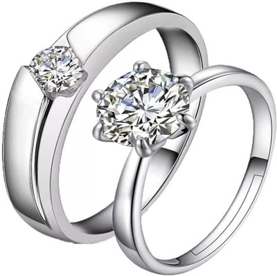 

silver shine  couple ring set Alloy Cubic Zirconia Silver Plated Ring Set, White