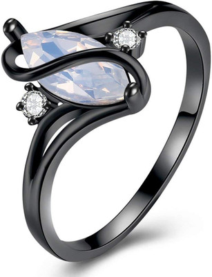 Divastri Alloy Opal Black Silver Plated Ring