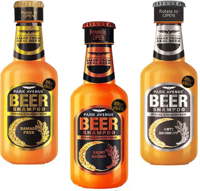 

Park Avenue Beer Shampoo ANTI DANDRUFF + DAMAGE FREE + SHINY & BOUNCY 370ml x 3 Pack Of 3(1110 ml)