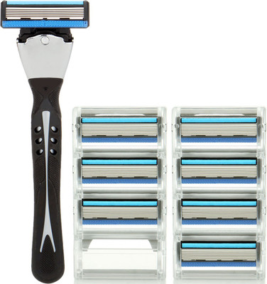 

Spruce Shave Club Streak6 Pivot Shave Set (Hanle + 8 Cartridges) - 6 Blades + Trimmer Edge - German Made Diamond Coated Blades - Multi Axis Pivot(Pack of 9)