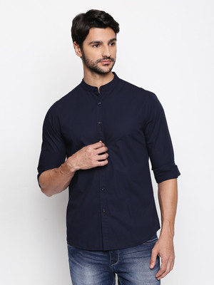 Dennis Lingo Men Solid Casual Dark Blue Shirt
