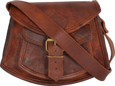 

Rural-craft Girls Casual Brown Genuine Leather Sling Bag