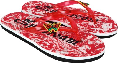 Tryfeet Women Red Printed Flip Flops(Red , 8)