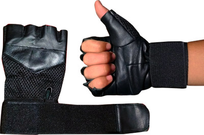 

DreamPalace India Leather Gym Gloves With Wrist Support Palm Gym & Fitness Gloves (, Black
