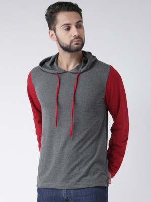 KALT Solid Men Hooded Neck Grey T-Shirt