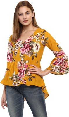 MAYRA Casual Full Sleeve Floral Print Women Yellow Top