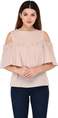 vashist Casual Cold Shoulder Solid Women Pink Top