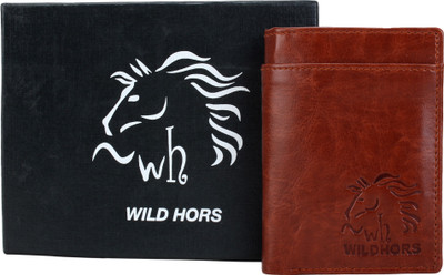wild hors Men Brown Genuine Leather Card Holder(12 Card Slots), Cherry brown