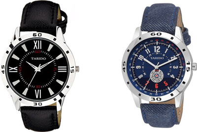 

Tarido TD1045SL01_TD1503SL04 Exclusive Combo watches in Blue jeans Fabric & genuine leather Strap Black color in roman & blue color in numerical dial for official men & boys Watch - For Men
