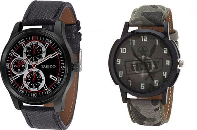 Tarido New Generation black dial black leather strap Combo pair analog wrist Analog Watch  - For Men