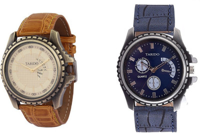 

Tarido TD1005KL11_TD1197KL04 Signature multicolor dial multicolor leather strap Combo pair day & date working wrist Watch - For Men