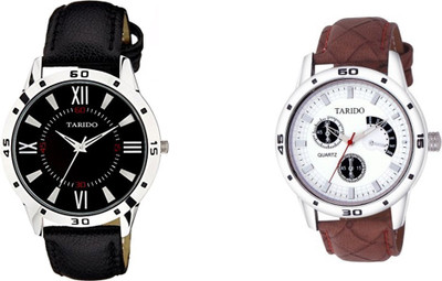 Tarido Signature black & white dial black & brown leather Combo pair strap analog wrist Analog Watch  - For Men