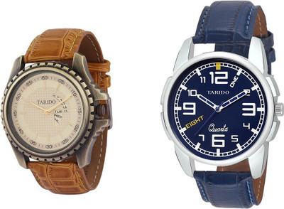 Tarido New Generation beige & blue dial brown & blue leather strap Combo pair analog wrist Analog Watch  - For Men