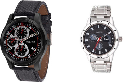 

Tarido TD1031NL01_TD1161SM01 Exclusive Black Dial combo watches for legend men & boys in Black leather belt & Silver Stainless Steel chain Watch - For Men