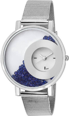 HKG Stylish Silver Dail Blue Daimond girl Watch Watch - For Women