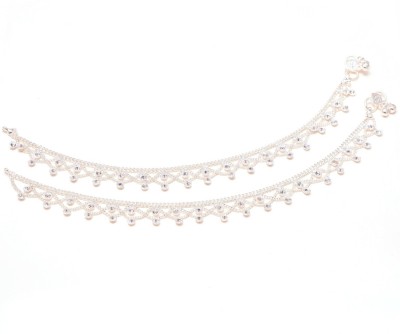 Jewar Mandi Jewar Mandi Anklet Ad Cz Gemstones Silver Plated Finish Jewelry for Women & Girls 8027 Brass Anklet