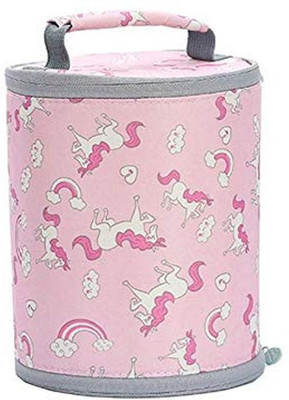 

Lemish Foldable Thermal Insulated Lunch Bag Cover with Waterproof Round Insulation and Zipper Closing Waterproof Lunch Bag(Pink, 1 L)
