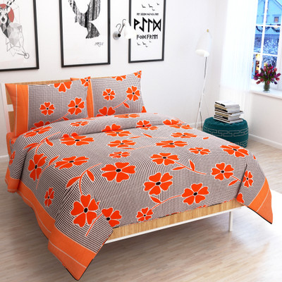 

RAM AVTAR 140 TC Polycotton Double Printed Bedsheet(Pack of 1, Orange)