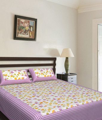 AAPNO HINDUSTAN Cotton Double 3D Printed Flat Bedsheet(Multicolor)