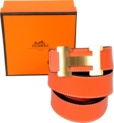 

DN ENTERPRISES Men Casual Orange Genuine Leather Belt, Orange balck