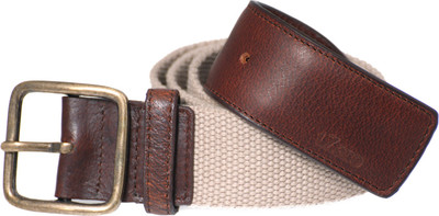 

tZaro Men Casual Beige, Brown Fabric, Genuine Leather, Metal Belt, Beige and tan