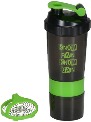 

VOLCO 3-in-1 Gym Protein Shaker Bottle with Storage 500 Shaker(Pack of 1, Black, Green)
