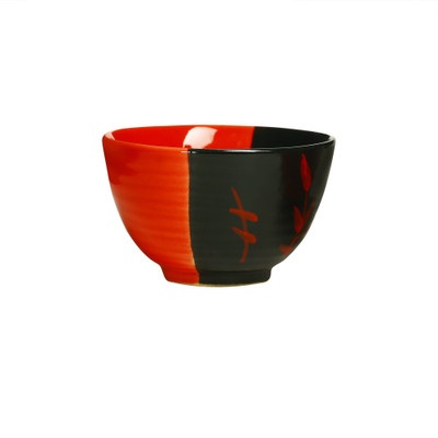 

caffeine Katori Dessert Ceramic in Glossy Black & Red Dualshade Leaf (Set of 1) Handmade Stoneware Bowl(Red, Black, Pack of 1)