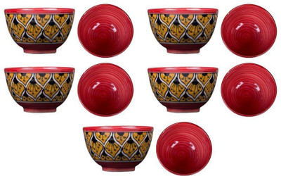 

caffeine Dining Dessert Bowl Ceramic/Stoneware in Orange Morocco Handmade -Set of 10 Ceramic Bowl Set(Orange, Red, Pack of 10)