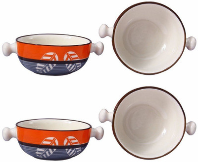 

caffeine Dining Nod Bowl Ceramic/Stoneware in Neon Orange Summer Handmade Set of 4  Stoneware Bowl Set(Orange, Pack of 4)